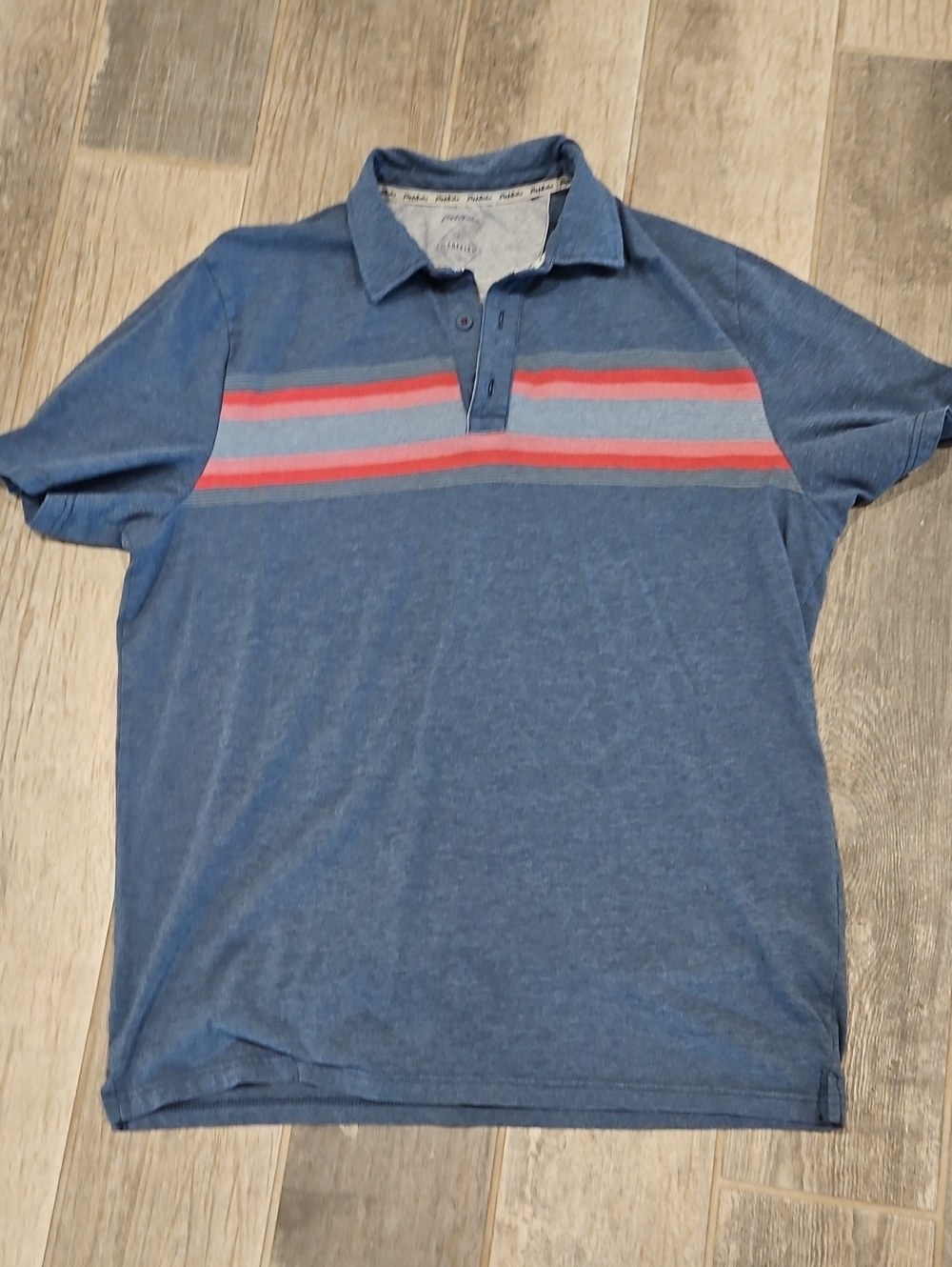 Men's Flag & Anthem Blue Polo Shirt with Red Stripe Detail